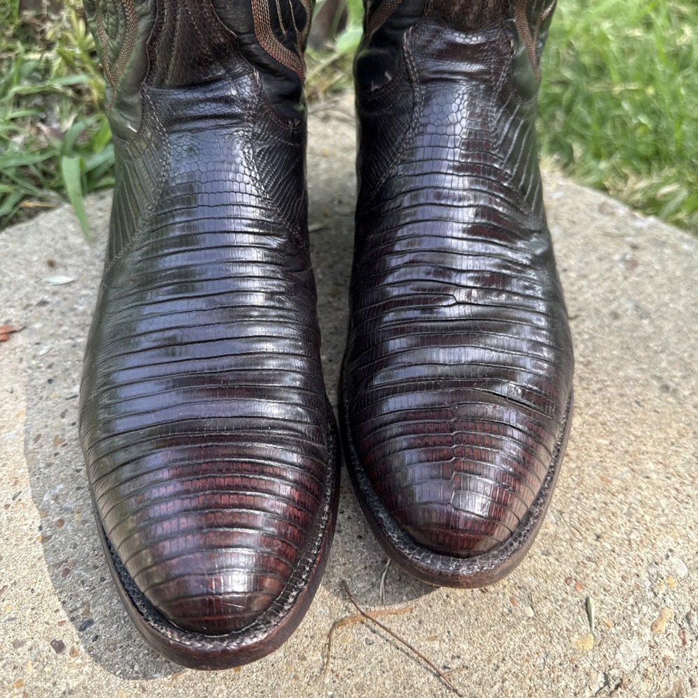 VTG Tony Lama Mens Brown Teju Lizard Skin Western Cowboy Boots 8536 Size 9.5 D - Picture 3 of 11